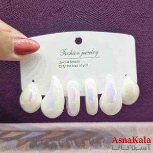 گوشواره زنانه استیل پک 3جفتی مدل مینیمال سفید  کد GSH151415W