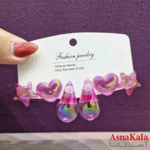 گوشواره زنانه استیل پک 3جفتی مدل شیشه ای بنفش  کد GSH151417W