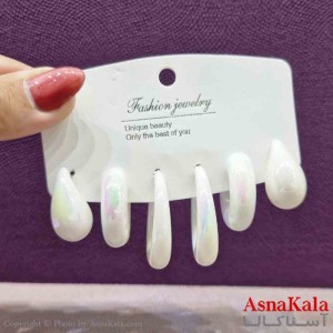 گوشواره زنانه استیل پک 3جفتی مدل مینیمال سفید  کد GSH151420W