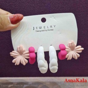 گوشواره زنانه استیل پک 3جفتی مدل سیلیکونی بهاری  کد GSH151421W