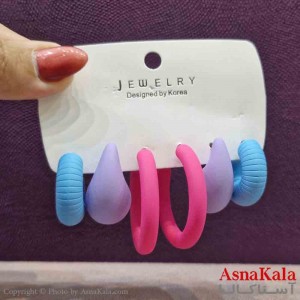 گوشواره زنانه استیل پک 3جفتی مدل سیلیکونی رنگی  کد GSH151422W