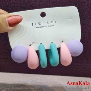 گوشواره زنانه استیل پک 3جفتی مدل سیلیکونی رنگی  کد GSH151428W