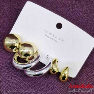 گوشواره زنانه استیل پک 3جفتی مدل آویز مینیمال کد GSH151434W