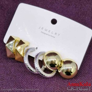 گوشواره زنانه استیل پک 3جفتی مدل آویز مینیمال کد GSH151436W