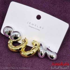 گوشواره زنانه استیل پک 3جفتی مدل مینیمال کد GSH151437W