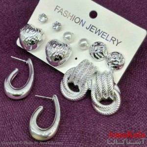 گوشواره زنانه استیل پک 6جفتی مدل مینیمال نقره ای کد GSH151440W