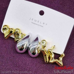 گوشواره زنانه استیل پک 3جفتی مدل مینیمال  کد GSH151443W