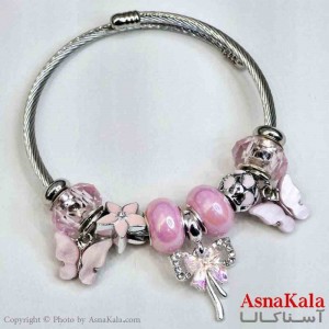 دستبند دخترانه پاندورا استیل مدل پاپیون صورتی کد DSB181032W