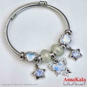 دستبند دخترانه پاندورا استیل مدل پروانه آبی کد DSB181035W