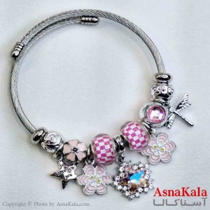 دستبند دخترانه پاندورا استیل مدل صورتی کیوت کد DSB181040W
