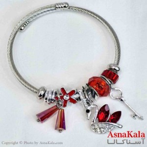 دستبند دخترانه پاندورا استیل مدل قرمز  کد DSB181042W
