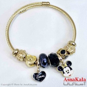 دستبند دخترانه پاندورا استیل مدل میکی ماوس طلایی کد DSB181043W