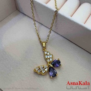 گردنبند دخترانه پینترستی استیل مدل پروانه آبی کد GNB161499W