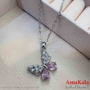 گردنبند دخترانه پینترستی استیل مدل پروانه صورتی  کد GNB161513W