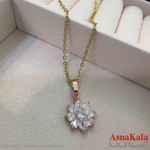 گردنبند دخترانه پینترستی استیل مدل گل نگینی کد GNB161516W