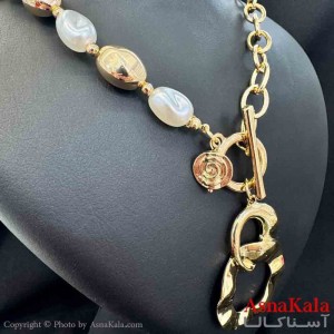گردنبند دخترانه پینترستی استیل مدل مرواریدی دفرمه  کد GNB161536W