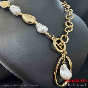 گردنبند دخترانه پینترستی استیل مدل مرواریدی کد GNB161542W