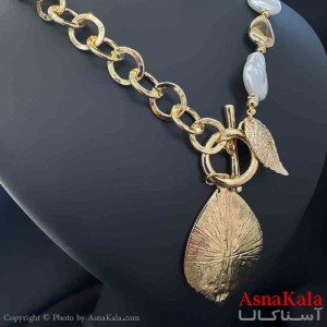گردنبند دخترانه پینترستی استیل مدل مینیمال برگ طلایی کد GNB161548W