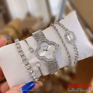 ساعت زنانه هایدی همراه 4عدد دستبند قاب دور نگین موتور کوارتز کد WTCH11303W