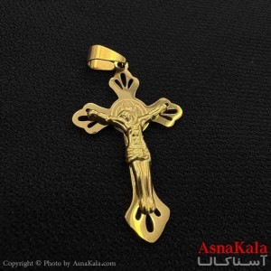 آویز گردنبند مردانه طرح صلیب مسیح طلایی  کد GNB161614W