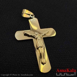 آویز گردنبند مردانه طرح صلیب مسیح طلایی  کد GNB161615W