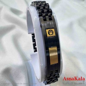 دستبند استیل مردانه مدل رولکس مشکی کد DSB181070W