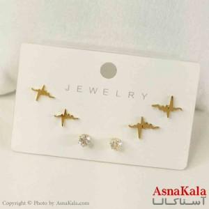 گوشواره زنانه استیل پک 3جفتی مدل ضربان طلایی  کد GSH151446W