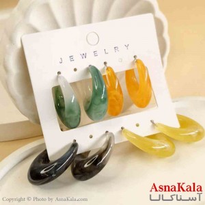 گوشواره زنانه استیل پک 4جفتی مدل فانتزی رنگی  کد GSH151478W