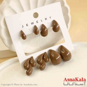 گوشواره زنانه استیل پک 4جفتی مدل اشکی فانتزی  کد GSH151481W