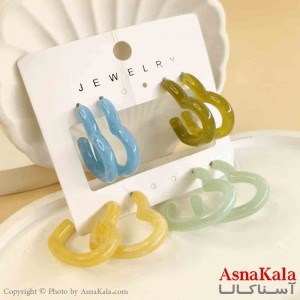 گوشواره زنانه استیل پک 4جفتی مدل قلبی رنگی  کد GSH151482W