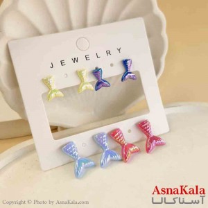 گوشواره زنانه استیل پک 4جفتی مدل دم وال رنگی  کد GSH151483W