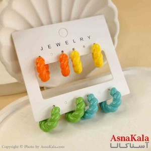 گوشواره زنانه استیل پک 4جفتی مدل حلقه ای رنگی  کد GSH151484W