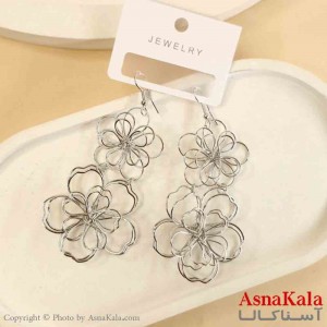 گوشواره استیل شیک دخترانه مدل دو گل نقره ای  کد GSH151488W