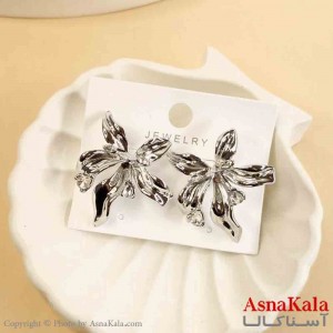 گوشواره استیل مینیمال دخترانه مدل پاپیون نقره ای کد GSH151526W