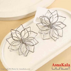 گوشواره استیل مینیمال دخترانه مدل گل نقره ای کد GSH151534W