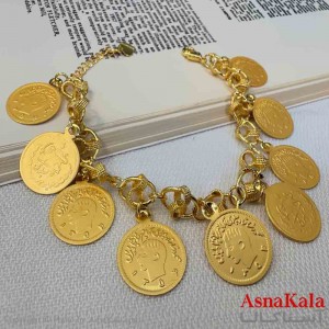 دستبند زنانه طلاروس مدل سکه ای طلایی کد DSB181093W