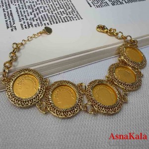 دستبند زنانه طلاروس مدل سکه ای طلایی کد DSB181094W