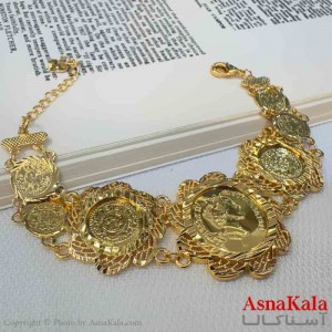 دستبند زنانه طلاروس مدل سکه ای طلایی کد DSB181095W