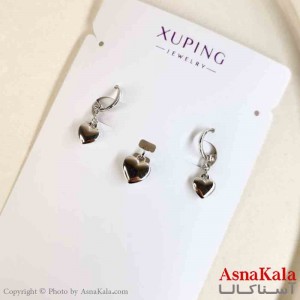 نیم ست زنانه ژوپینگ مدل قلب نقره ای شامل گوشواره و گردنبند کد NIM14784W