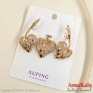 نیم ست زنانه ژوپینگ مدل قلب طلایی شامل گوشواره و گردنبند کد NIM14833W
