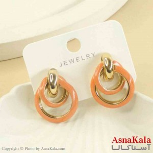 گوشواره استیل مینیمال دخترانه مدل حلقه ای نارنجی  کد GSH151540W