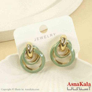 گوشواره استیل مینیمال دخترانه مدل حلقه ای سبز  کد GSH151542W