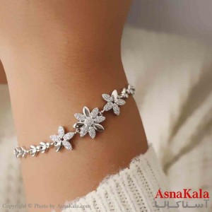 دستبند دخترانه پینترستی استیل مدل گل جواهری کد DSB181121W