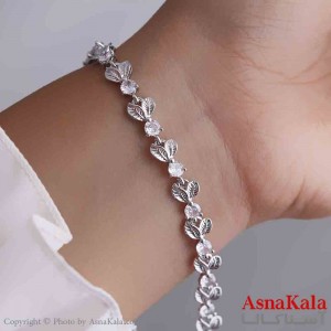 دستبند دخترانه پینترستی استیل مدل برگ نگینی  کد DSB181146W