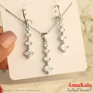 نیم ست زنانه شامل گردنبند و گوشواره استیل مدل آویز نگینی  کد NIM14862W