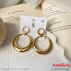 گوشواره استیل مینیمال زنانه مدل دایره آینه ای طلایی میخ نقره کد GSH151589W