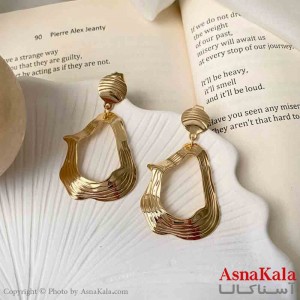 گوشواره استیل مینیمال زنانه مدل اشک مدور طلایی میخ نقره با آبکاری کد GSH151593W