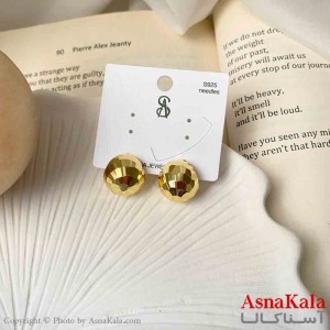 گوشواره استیل مینیمال زنانه مدل گوی تراشدار طلایی میخ نقره با آبکاری درجه یک کد GSH151603W