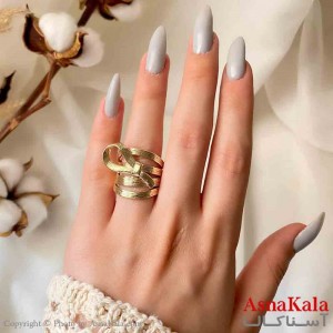 انگشتر زنانه استیل مینیمال مدل پاپیون و حلقه طلایی کد ANG19849W