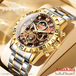 ساعت مردانه بین باند2025 مقاوم دربرابر آب قاب الماسی کرنوگراف شب نما موتور کوارتز کد WTCH11318W